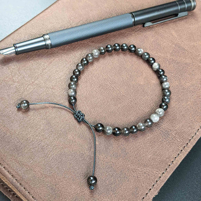 Silver Obsidian Tasbih Bracelet | Men's Misbaha, 33 Beads