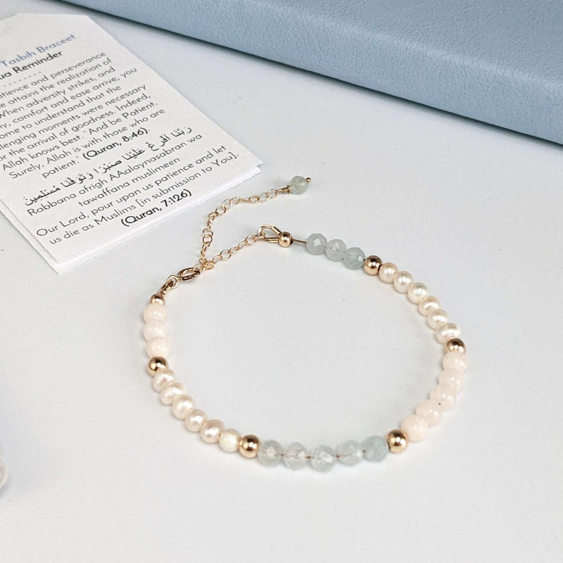 Pearl & Sapphire Tasbih Bracelet | Women's Misbaha, 33 Beads