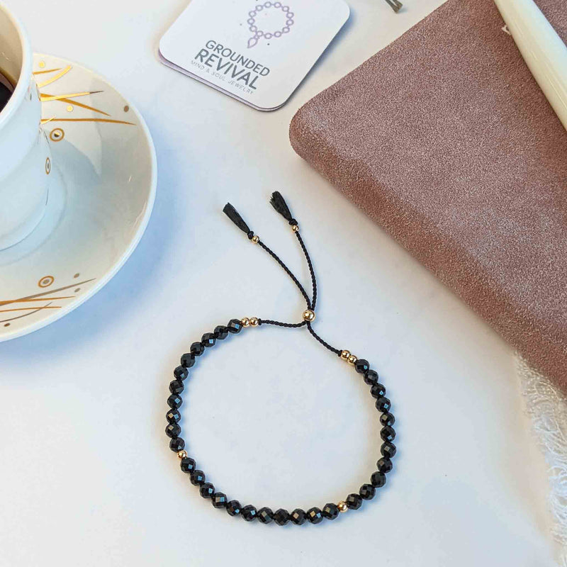 Black Spinel Tassel Tasbih Bracelet | Women's Tasbeeh Beads, 33 Beads