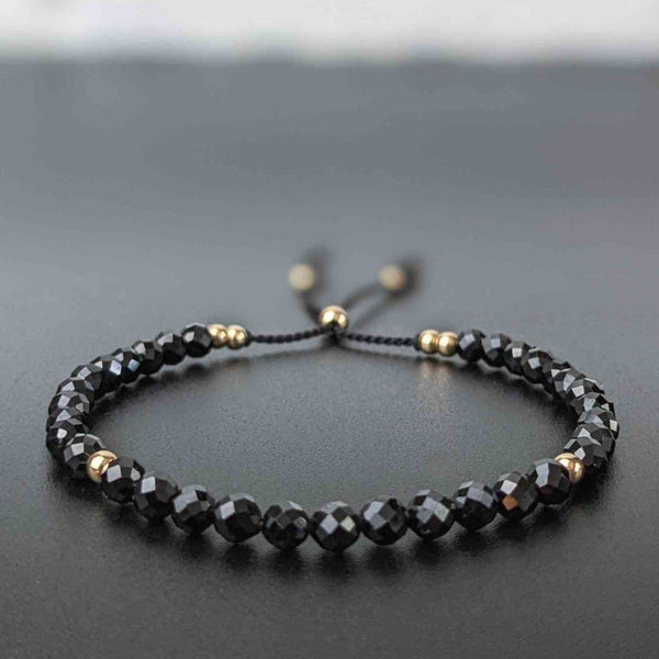Protect Women's Mini Tasbih Bracelet with 33 Dainty Black Spinel Gemstone Beads