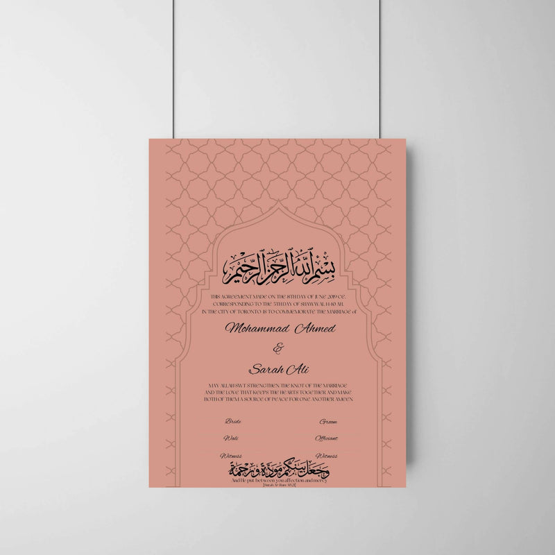 Contrat de mariage anniversaire Mihrab rose