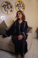 Woman Purple Jalabiya with Crystals white purple genuine