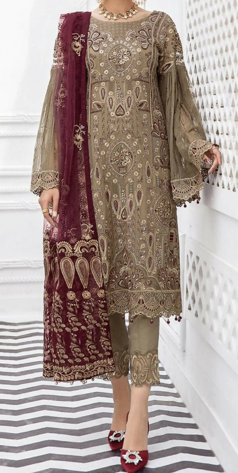 Buy Women's Pakistani Party Dress Luxury Fancy Collection Long Sleeve Ash  Color/ Embroidered Party Dress / Party Dress / Long Sleeve Online in India  - Etsy