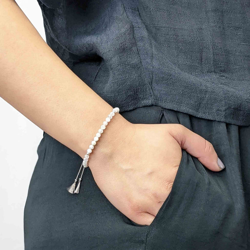 Renew Mini bracelet Tasbih pour femme avec 33 perles de pierres précieuses en pierre de lune délicates