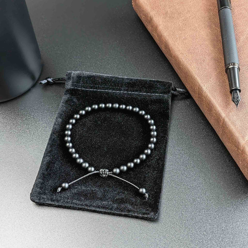 Resolve Bracelet Tasbih pour homme avec 33 perles en pierre d'onyx noir mat