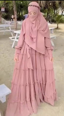 Grab this two piece ruffled abaya set available in all sizes!