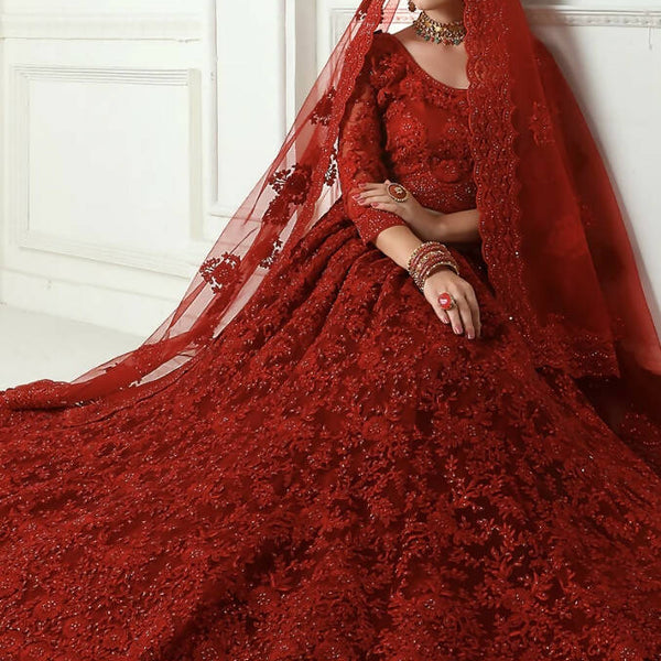 Buy Red Floral Organza Wedding Wear Lehenga Choli from Ethnic Plus