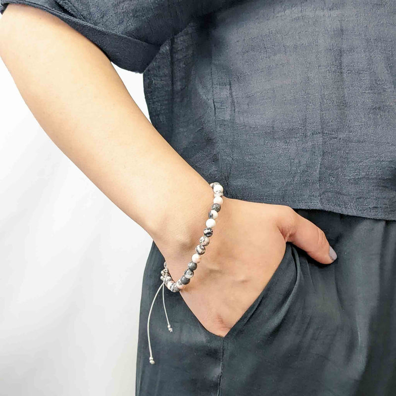 Secure Tasbih Bracelet pour femme Bracelet avec 33 perles de pierres précieuses de zèbre rose