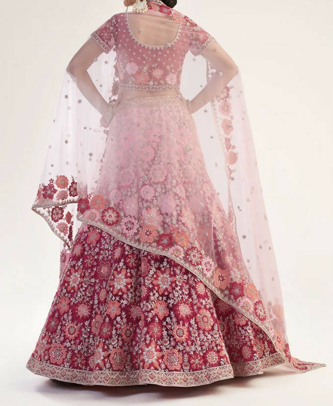 Net Inner Fabric - Heavy Amreican Inner Dupatta Fabric - Net Color - Shaded Rani Style - Bridal Lehenga