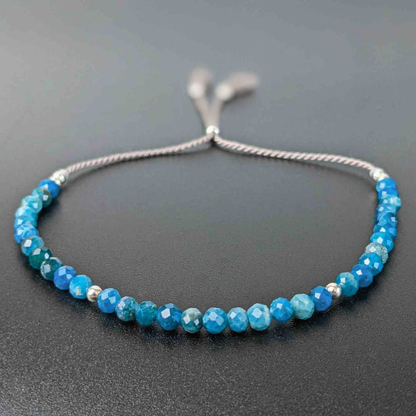 The Journalist Women's Mini Tasbih Bracelet with 33 Dainty Blue Apatite Gemstone Beads