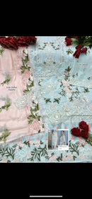 Feel glamorous in this fully embroidered heavy georgette suit with pearls, sequins, dorri work, and a crystal border neckline.