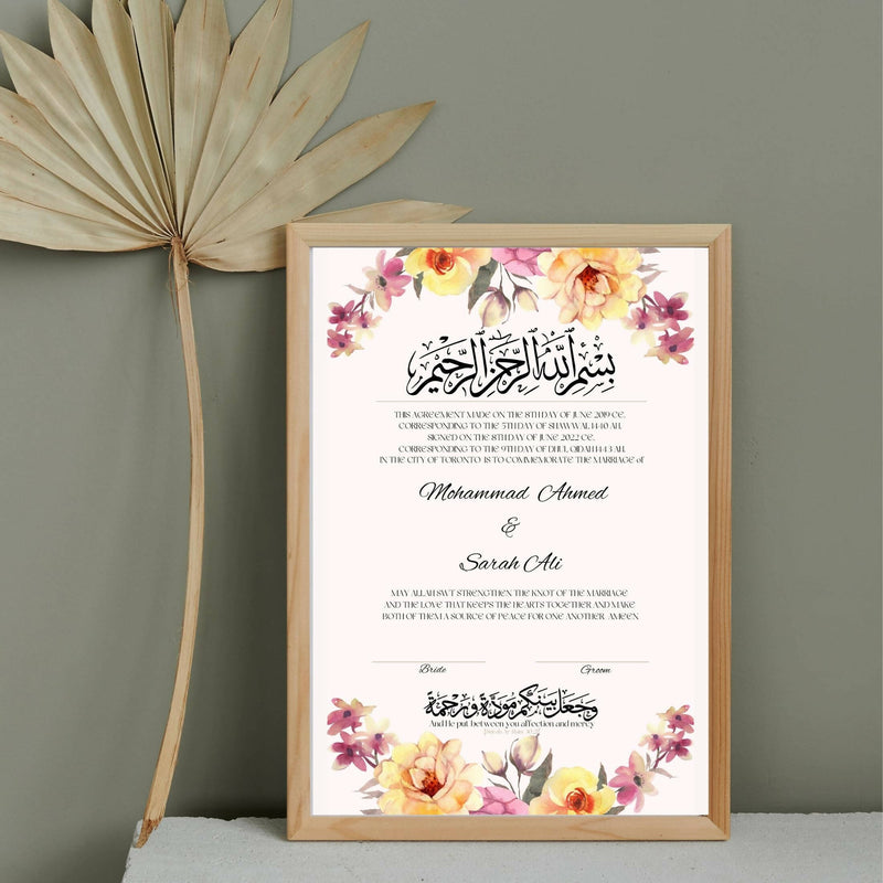 The Floral Arch Contract is a custom bespoke nikkah or anniversary contract.