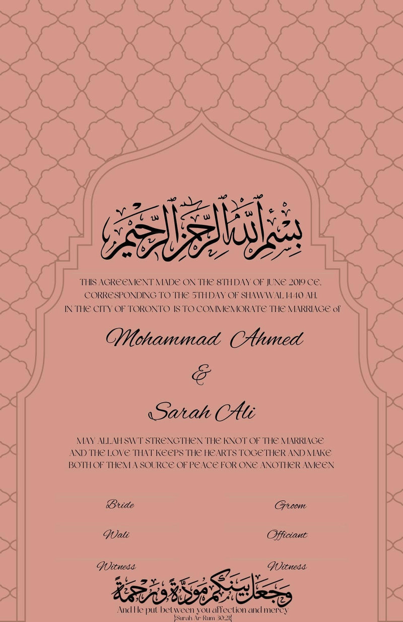 Pink Mihrab Anniversary Wedding Contract