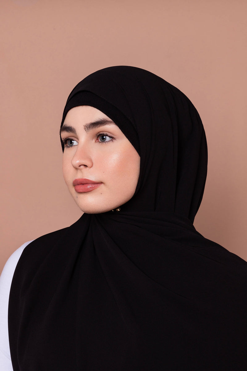 Premium Medina Silk Hijab Black opaque crease-proof 