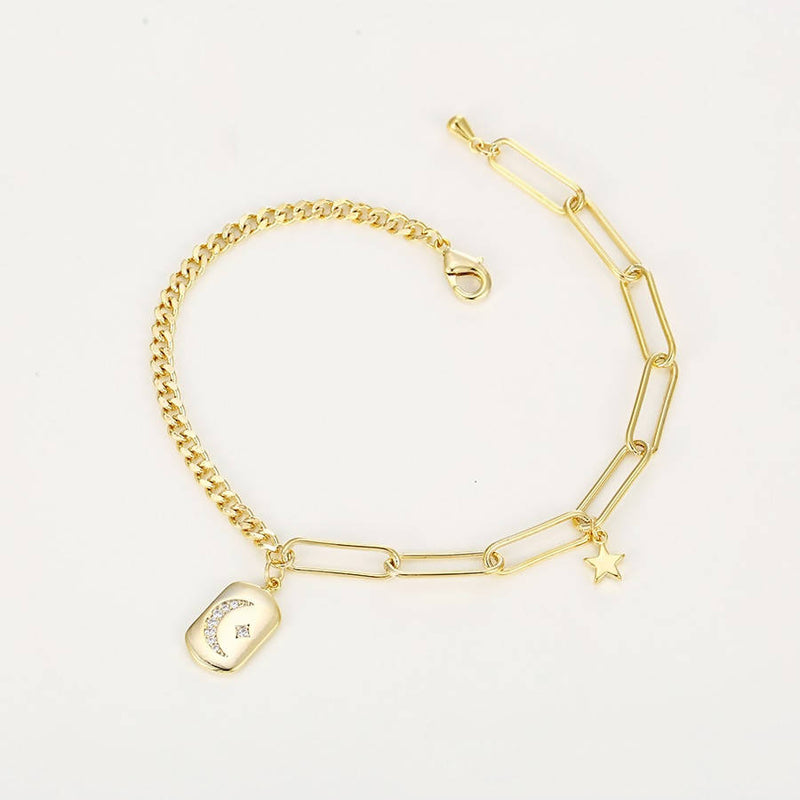 Moon and Star link bracelets gold